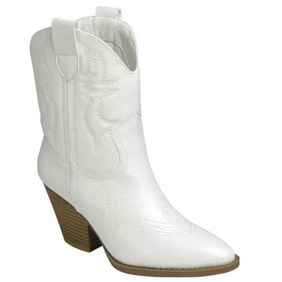 New Womens White Western Cowboy Ankle Boots Booties - Picture 4 of 4